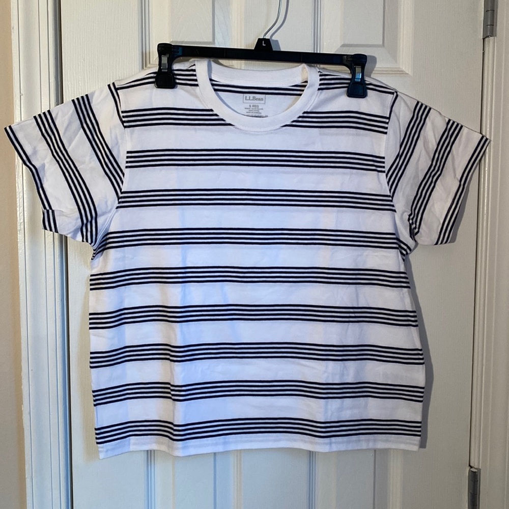 L.L. Bean Classic Misses Top - White & Navy Stripe - S Reg